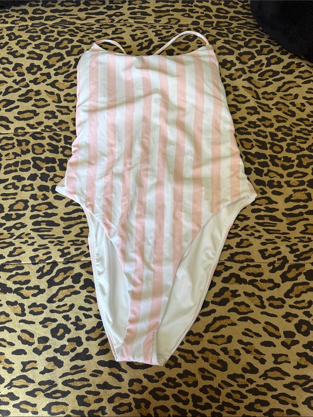 Victoria's Secret Pink and White Vertical Stripe One-Piece Swimsuit